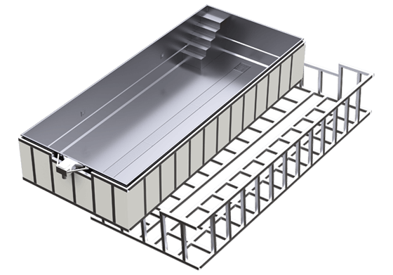 Rostfri stålpool INOXline Bräddavlopp